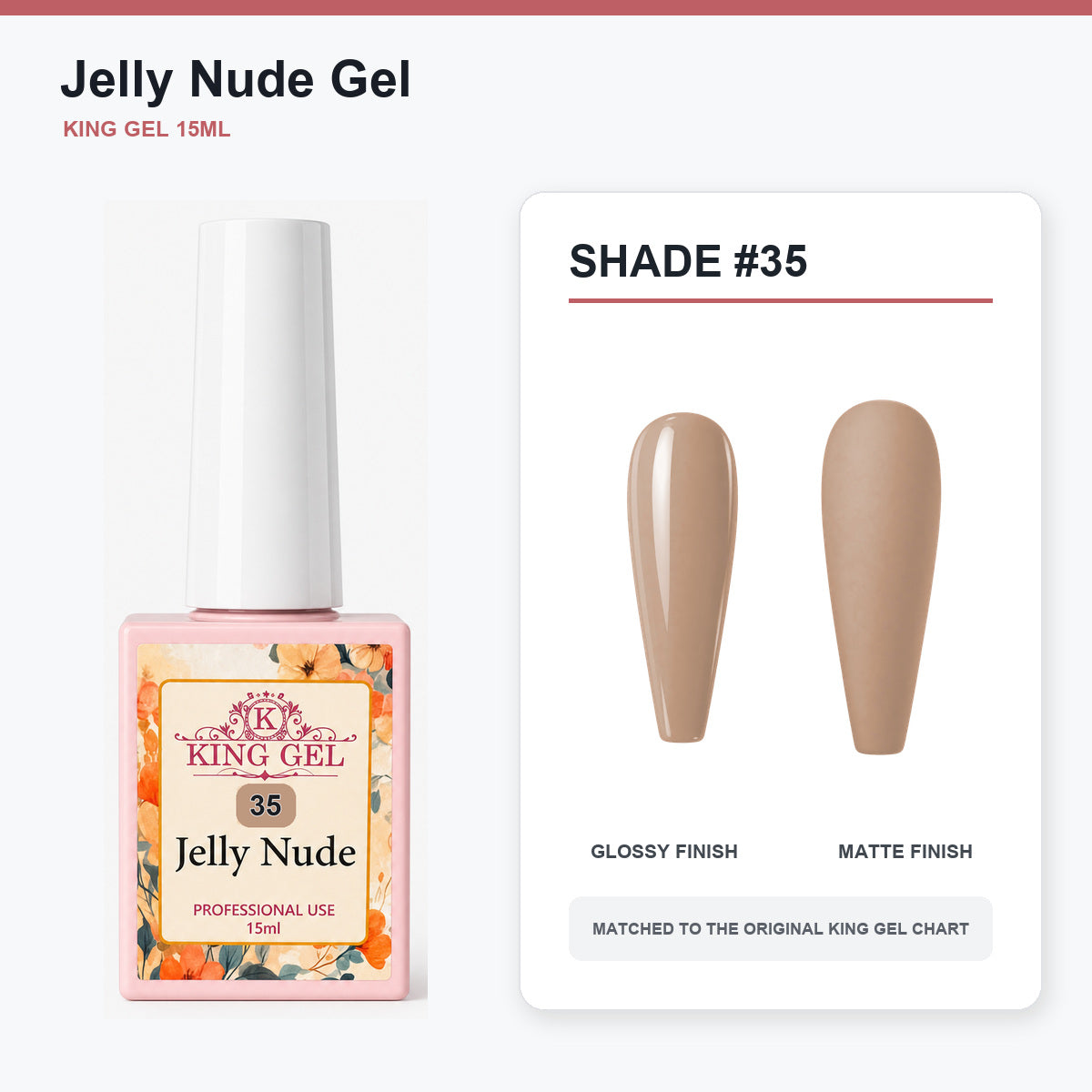 48 Colors Jelly Nude Gel Collection - KingGel Brand - Shade 35 bottle and chart-matched color - Studio V2