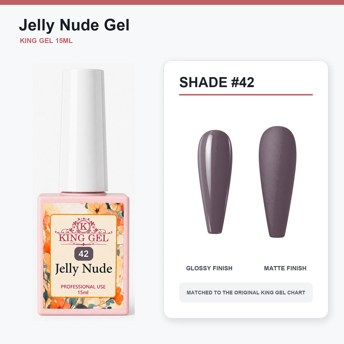 48 Colors Jelly Nude Gel Collection - KingGel Brand - Shade 42 bottle and chart-matched color - Studio V2