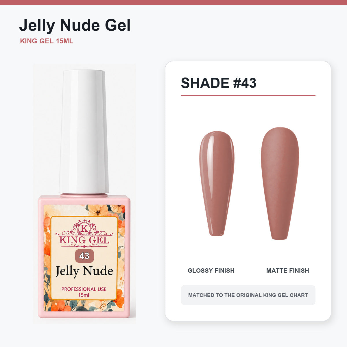 48 Colors Jelly Nude Gel Collection - KingGel Brand - Shade 43 bottle and chart-matched color - Studio V2