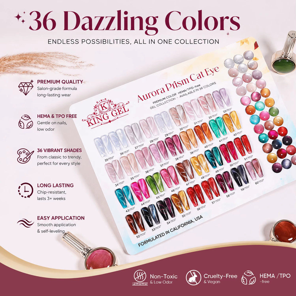 KingGel Aurora Prism Cat Eye color chart 25–60