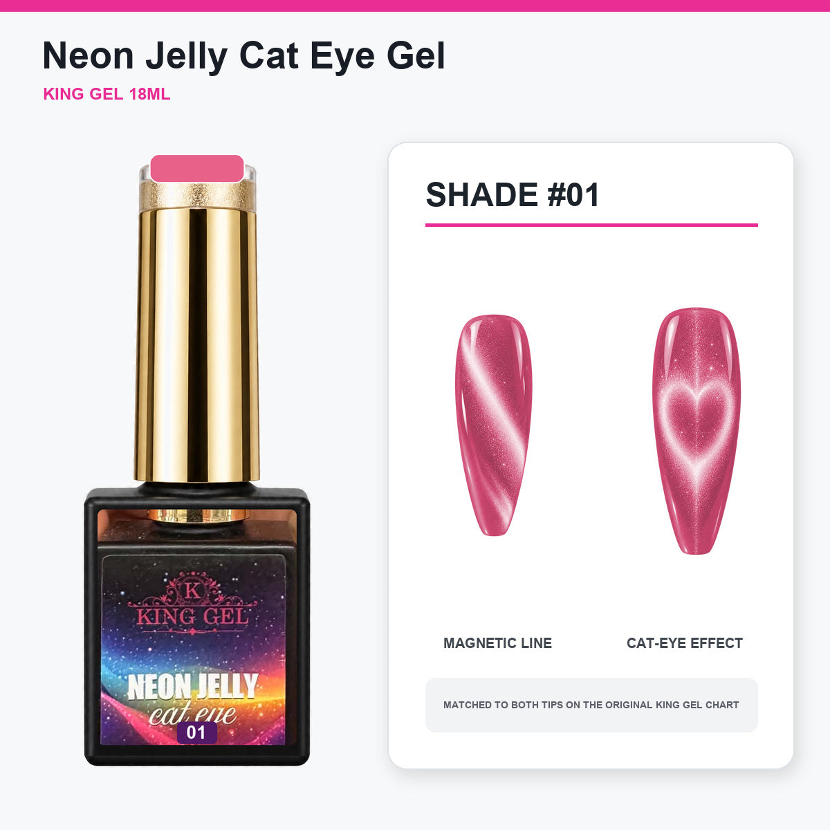 24 Colors Neon Jelly Cat Eye Gel Collection - KingGel Brand - Shade 1 bottle and chart-matched color - Studio V2