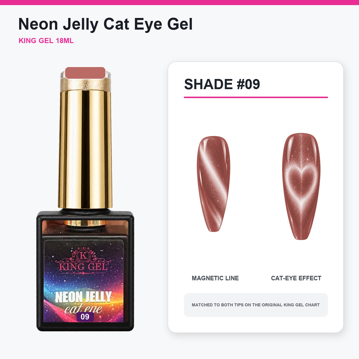 24 Colors Neon Jelly Cat Eye Gel Collection - KingGel Brand - Shade 9 bottle and chart-matched color - Studio V2