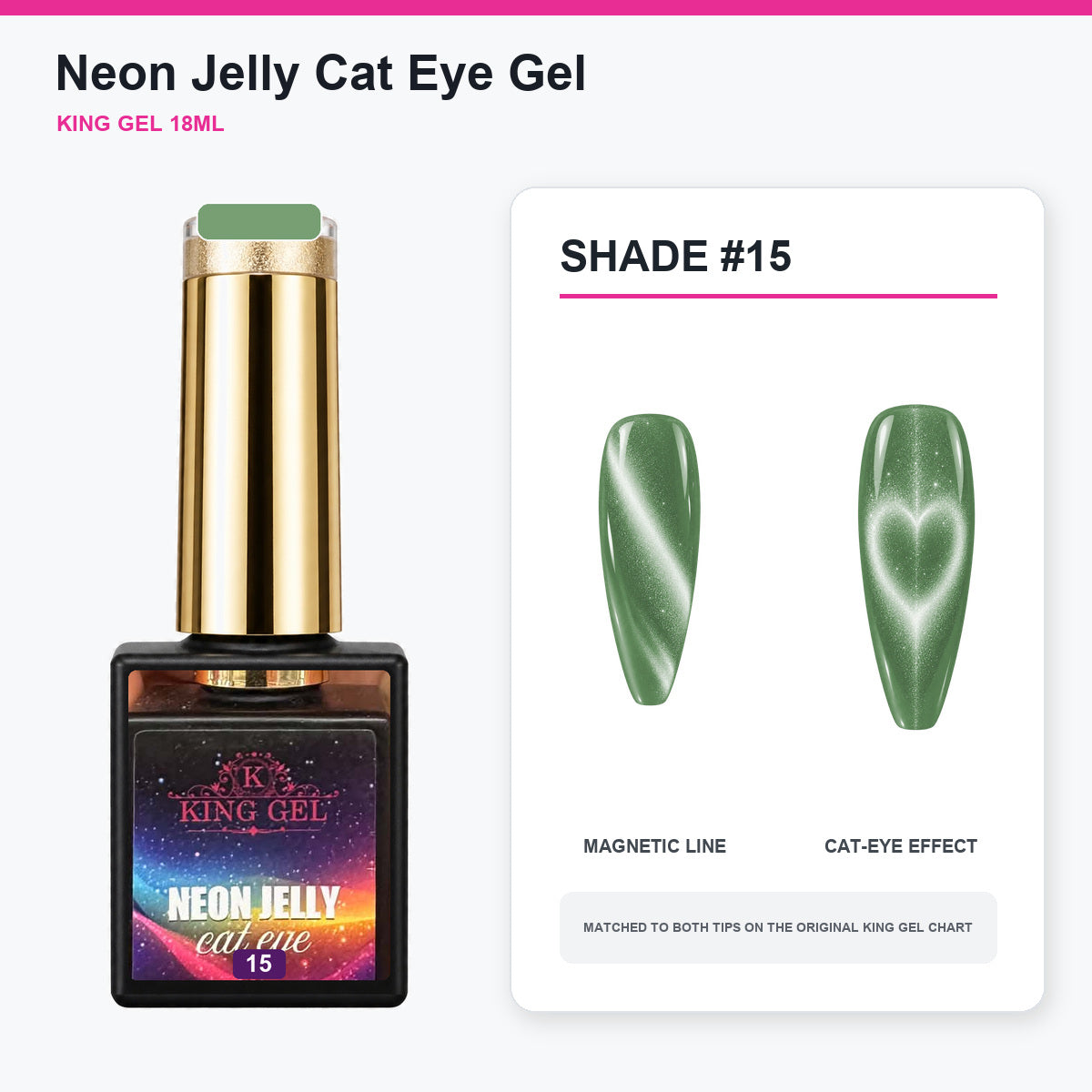 24 Colors Neon Jelly Cat Eye Gel Collection - KingGel Brand - Shade 15 bottle and chart-matched color - Studio V2