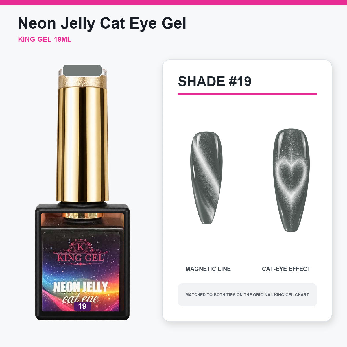 24 Colors Neon Jelly Cat Eye Gel Collection - KingGel Brand - Shade 19 bottle and chart-matched color - Studio V2