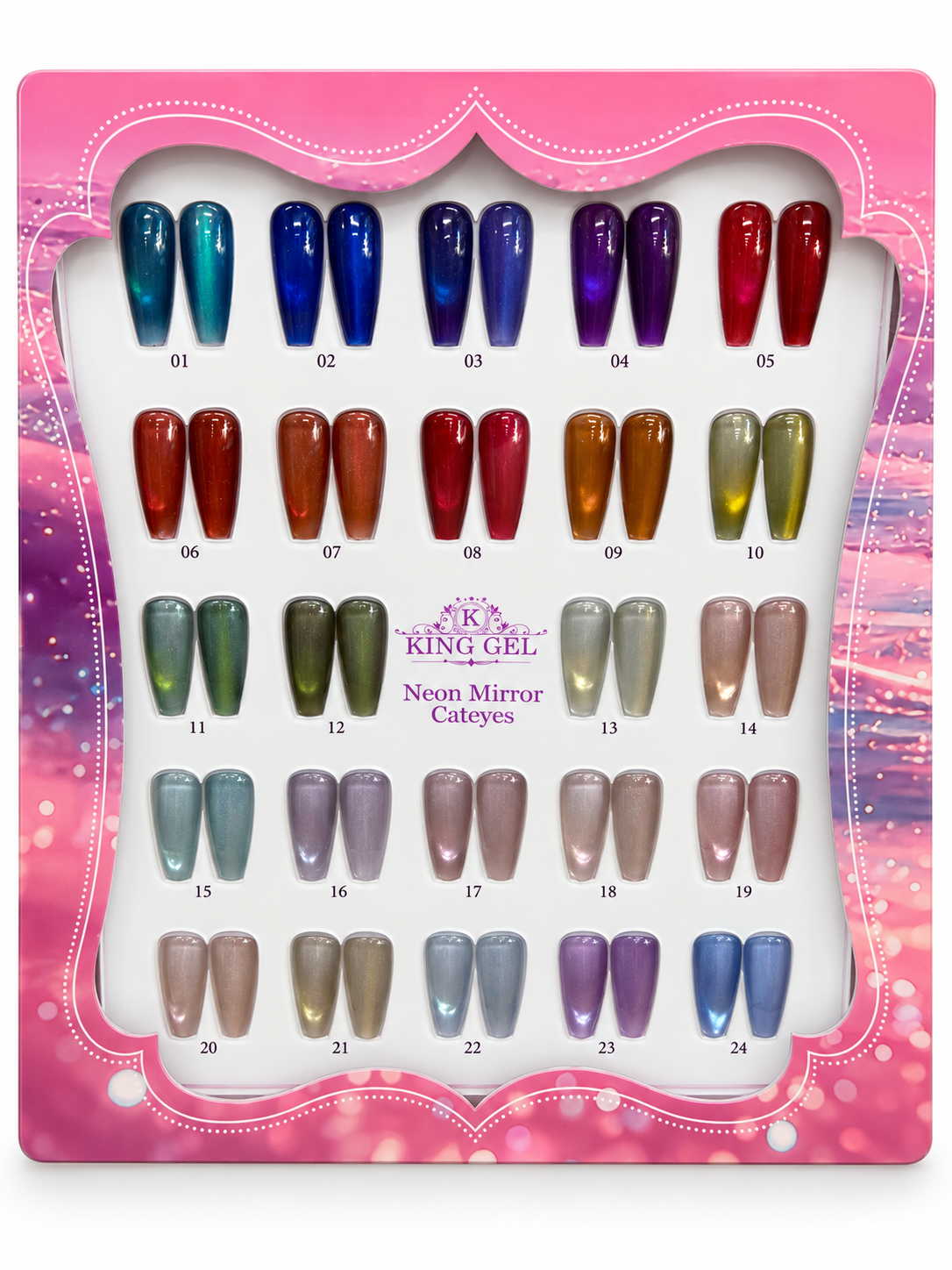 KING GEL Neon Mirror Cateyes 24-color numbered swatch chart