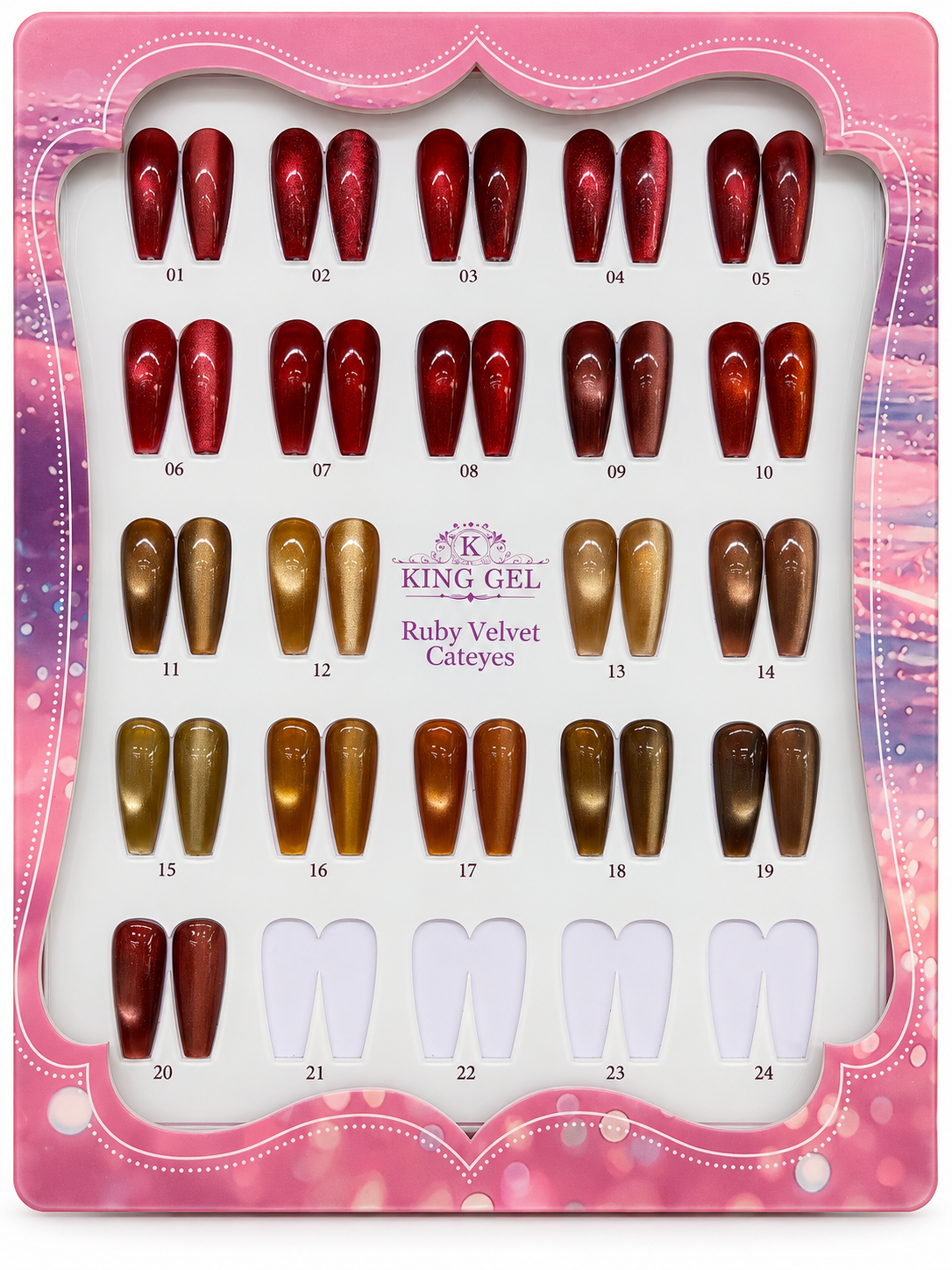KING GEL Ruby Velvet Cateyes 20-color numbered swatch chart